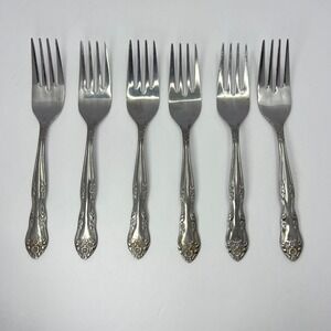 Stanley Roberts Dream Rose Stainless 6 Salad Forks Rogers Co Japan Vintage 70s